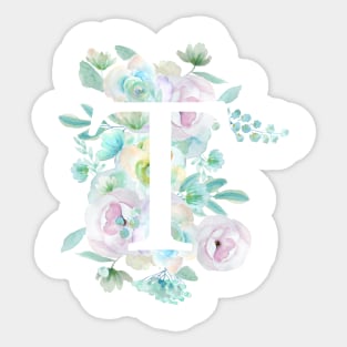 Botanical alphabet T green and purple flowers Sticker